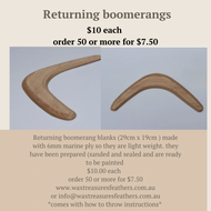 (Bulk 50 pack )  Returning boomerangs