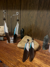Load image into Gallery viewer, blue winged kookaburra feather earrings
