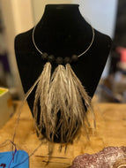 Black Quondong seeds and emu feather necklace