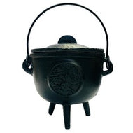 Large View Cauldron Cast Iron w Lid TREE OF LIFE Large